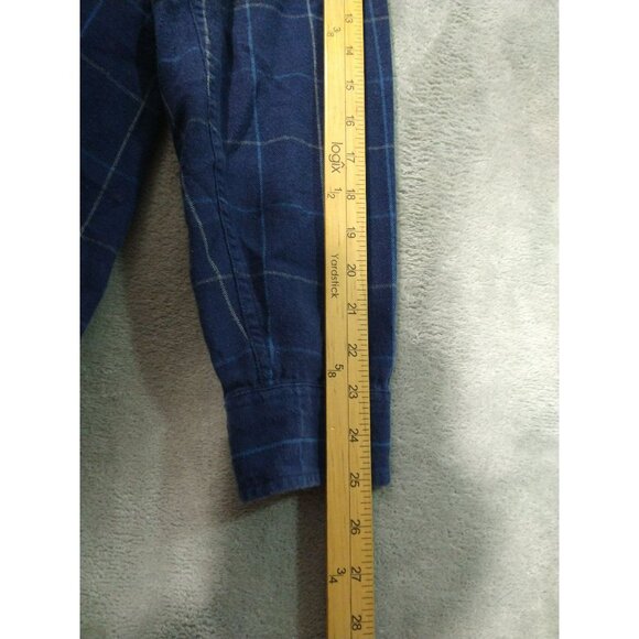 J Crew Shirt Mens Large Blue Windowpane Plaid Flannel Long Sleeve Button Up - Picture 6 of 9